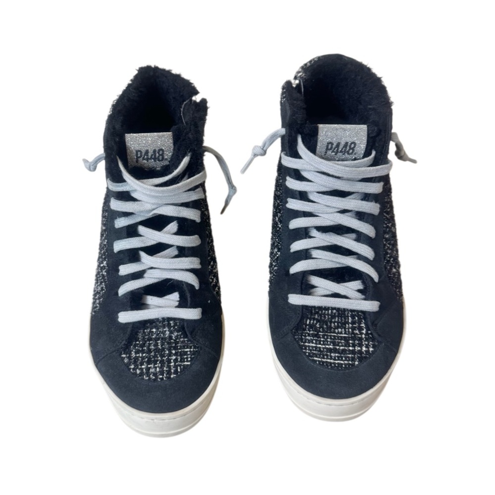 P448 from Bloomingdale’s skate faux fur suede trim high top sneakers size 40 9.5 - Picture 7 of 16